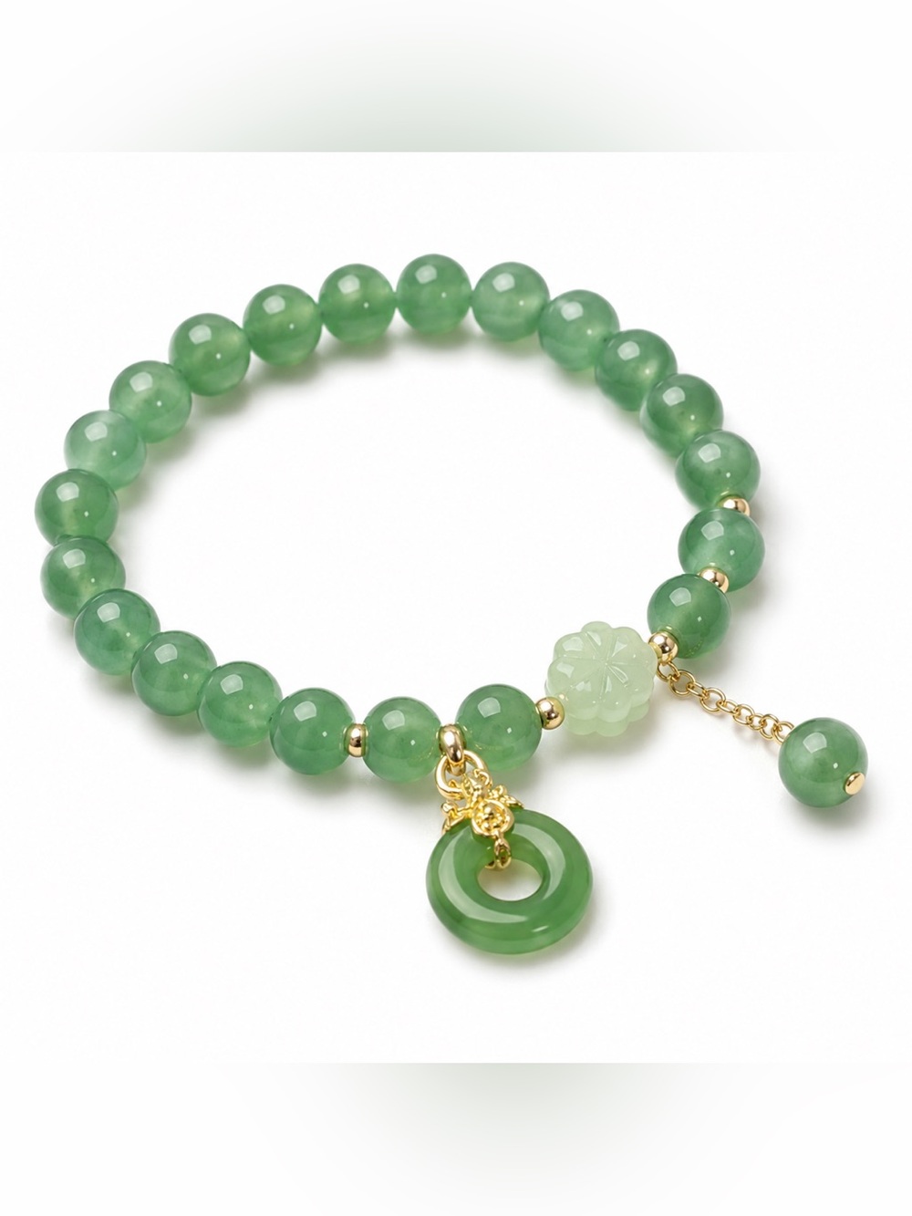 Green Jade Beaded Bracelet with Gold Accents